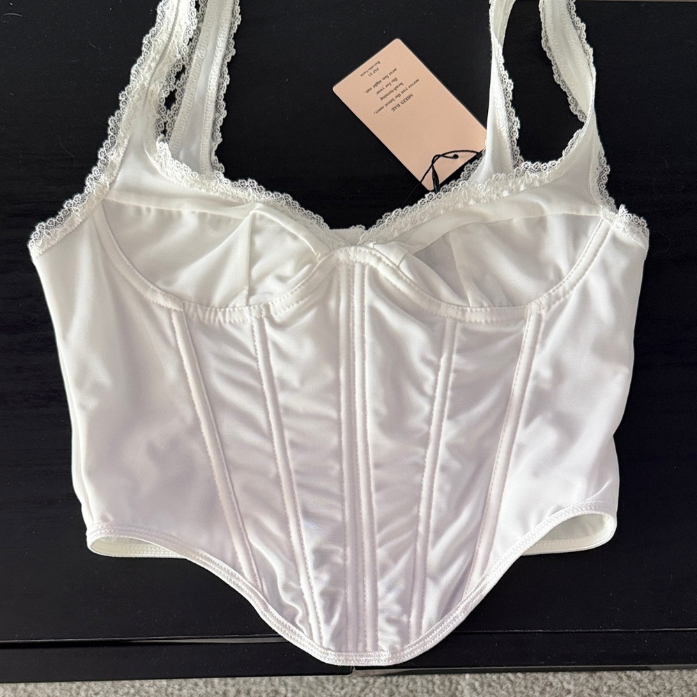 SHEIN White Lace Trim Corset top NWT